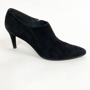Stuart Weitzman Leather Suede Black Pointed Toe 10.5N Ankle Booties Pumps Heels
